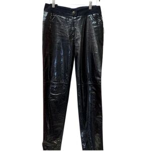 Chanel Black Patent & Suede Pants – CC Logo, Straight-Leg Size S (RARE)